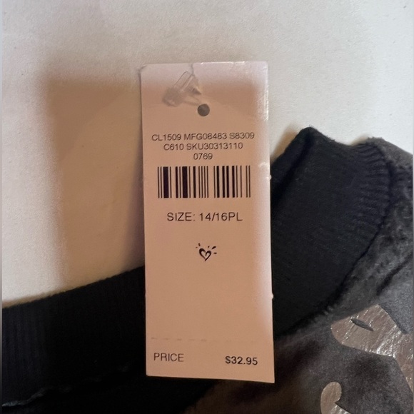 NWT JUSTICE GIRLS SWEATER/LONG SLEEVE VELOUR FEEL, SZ 14/16PL - Picture 4 of 4